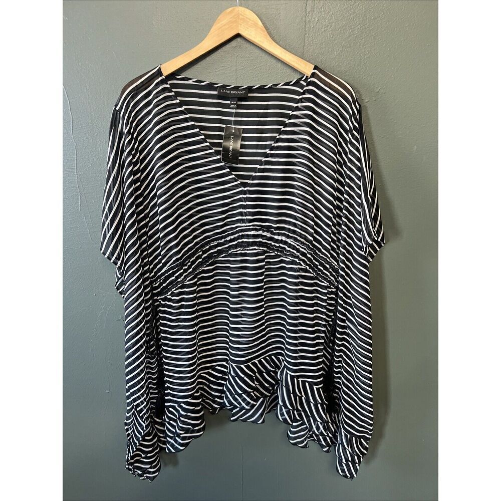 LANE BRYANT 18/20 Sheer Long Sleeve Blouse Black White NWT Womens Plus Size